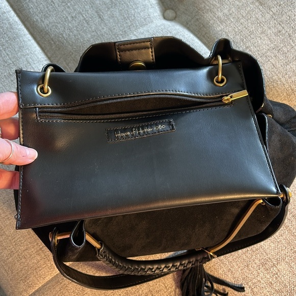 HOUSE OF HARLOW 1960 STYLISH BLACK FAUX SUEDE BAG - Picture 6 of 14